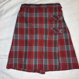 Becky Thatcher Elderwear Girls 6 Red Gray Plaid Pleated Skort Uniform Skirt